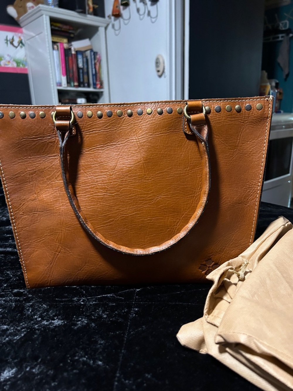 Patricia Nash Cognac Leather Tote with Stud Trim